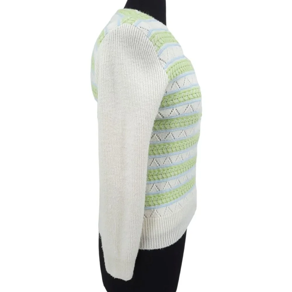 VTG 60s Wintuk Green Blue Stripe Sleeveless Knit Top Cardigan Twin Set Size S - Picture 3 of 9